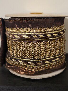 Vintage Farrisilk Royalty Plus 4" (5 yards) Rare Chocolate and Gold Ribbon